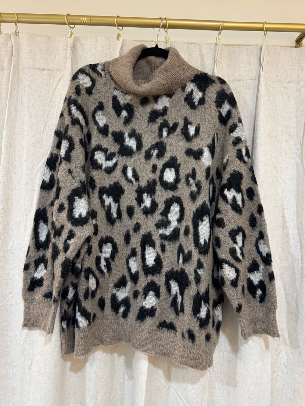 Taupe Black & White Leopard print Turtleneck Sweater